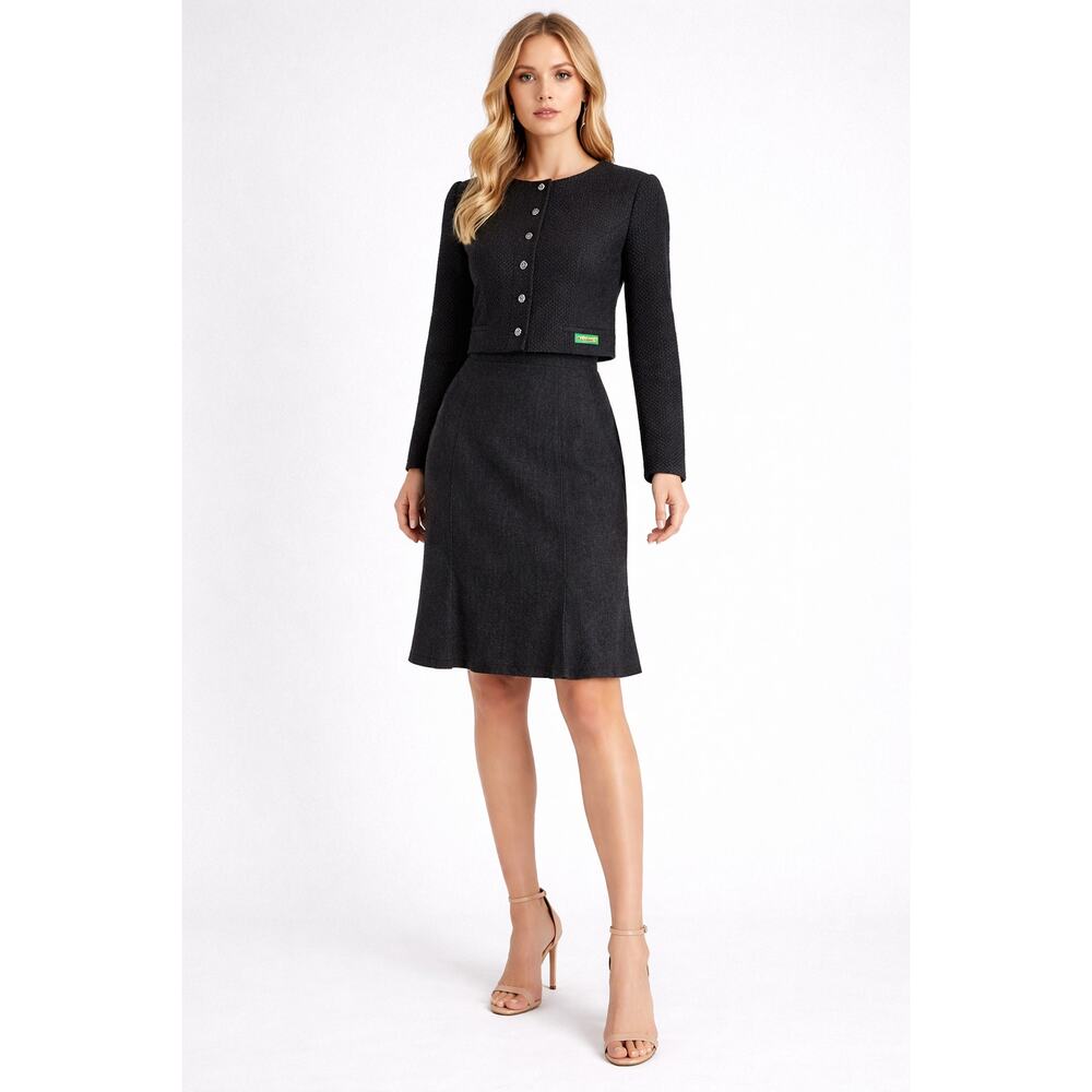 Vintage Legendary Geiger Black Skirt Suit Austria Elegant Work Evening Wool 36/6